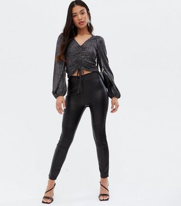 Click to view product details and reviews for Petite Black Leather Look Biker Leggings New Look.