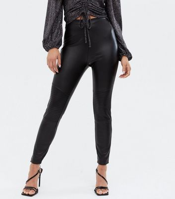 Petite Black Leather-Look Biker 