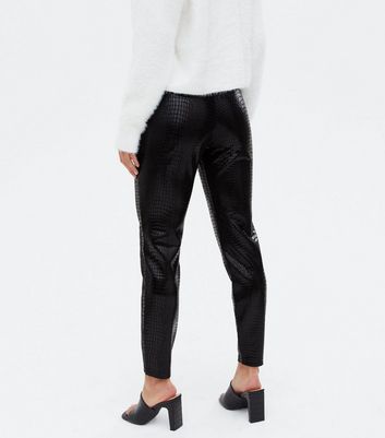 Petite Black Leather-Look Faux Croc 