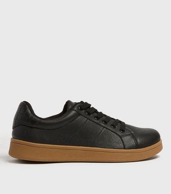 Click to view product details and reviews for Black Faux Croc Trim Lace Up Chunky Trainers New Look Vegan.
