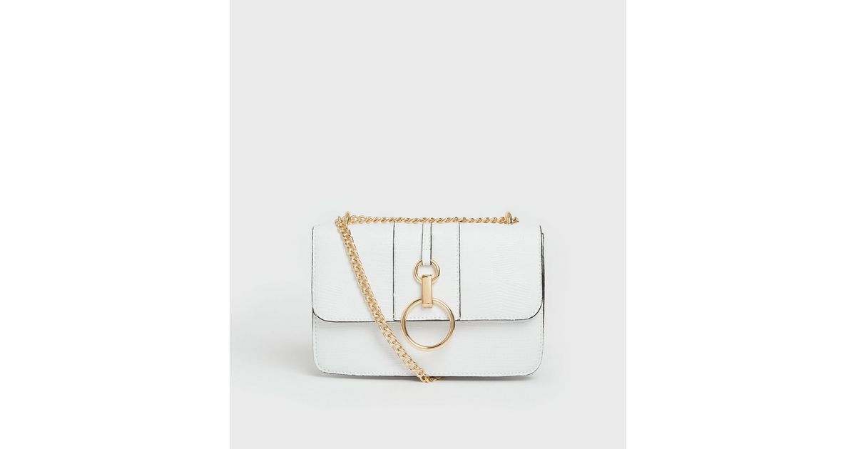White Faux Snake Chain Cross Body Bag New Look