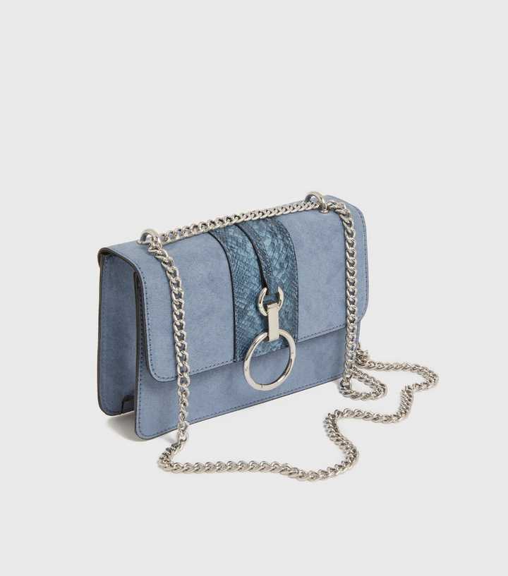 Pale Blue Faux Snake Chain Cross Body Bag New Look