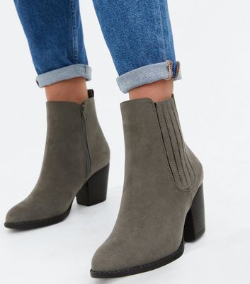 grey block heel boots
