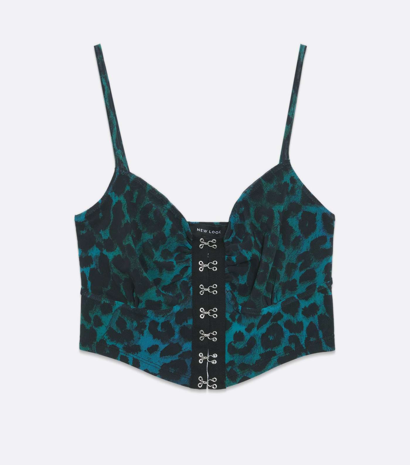 Green Leopard Print Hook and Eye Strappy Crop Top Image 5