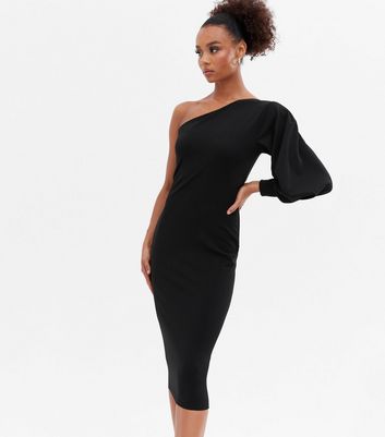 one shoulder midi bodycon dress