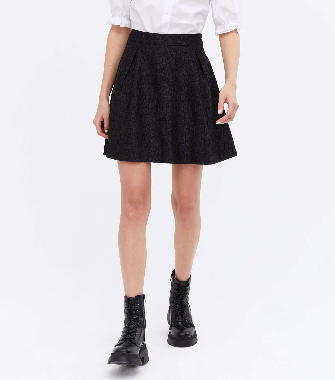 Black Jacquard Mini Flippy Skirt Image 2