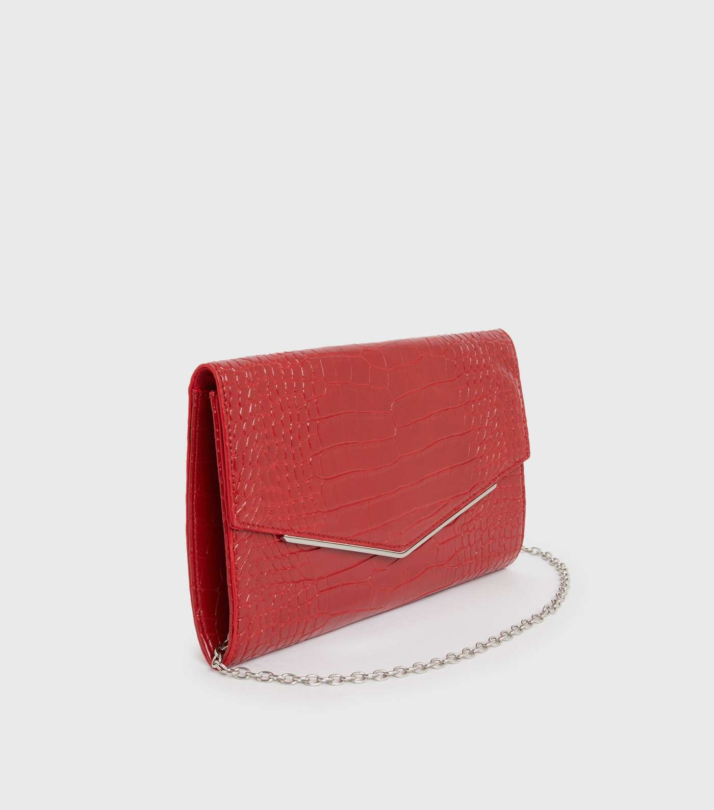Red Faux Croc Chain Cross Body Clutch Bag Image 3