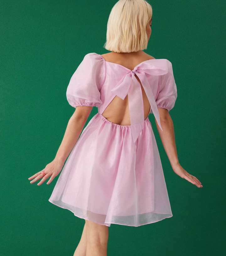 Women's Pink Irridescent Organza Babydoll Dress Costume