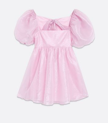 hot pink organza puff sleeve smock dress