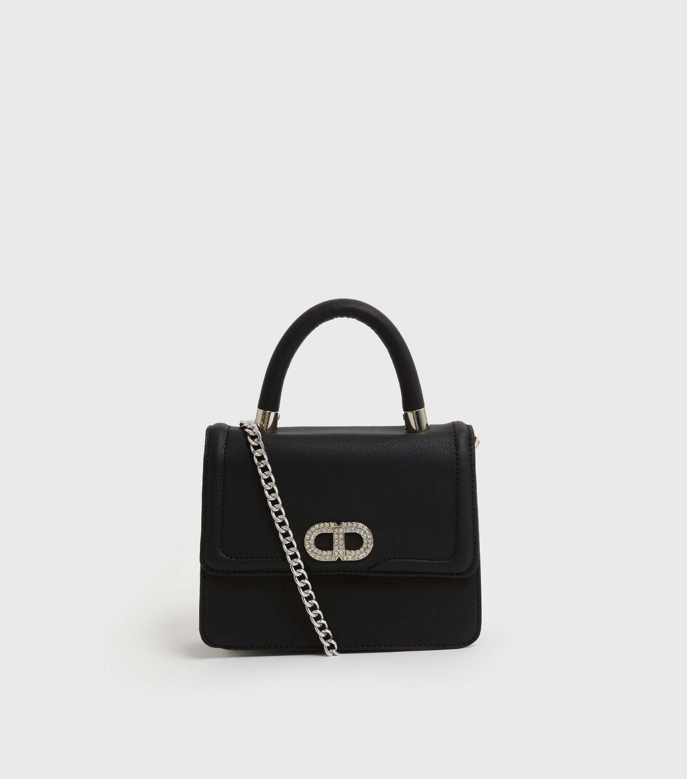 Black Leather-Look Mini Top Handle Bag