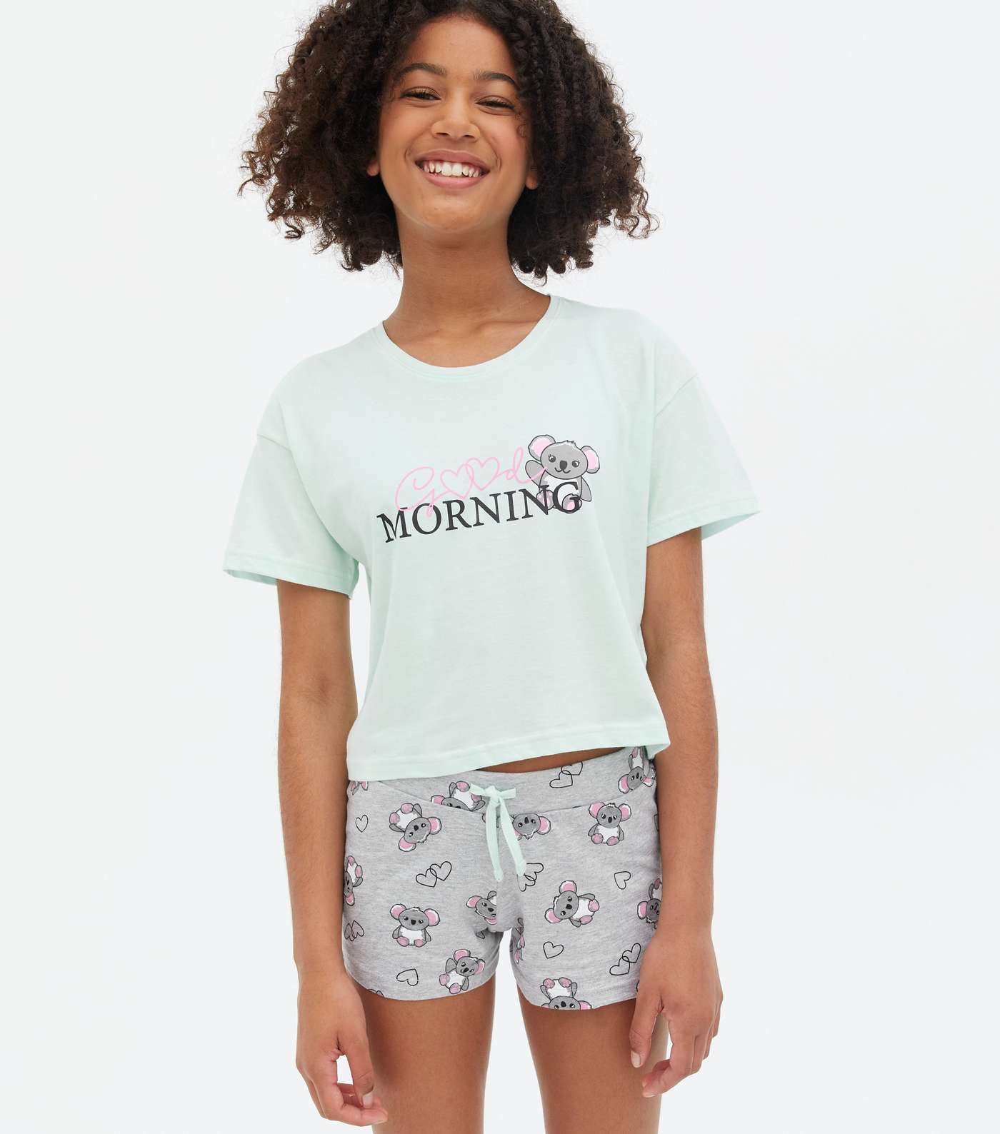 Girls Mint Green Koala Logo Short Pyjama Set Image 2