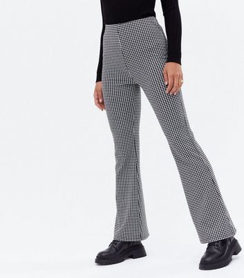 Black Dogtooth Flared Trousers | New Look