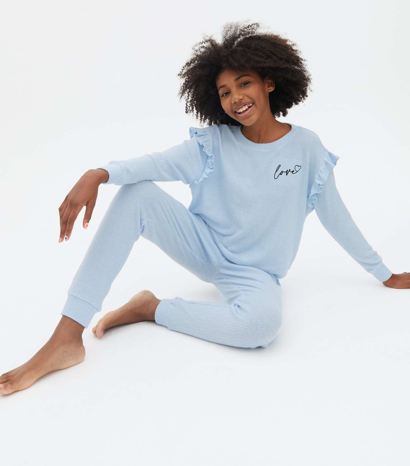 Girls Pale Blue Jogger Pyjama Set with Love Logo