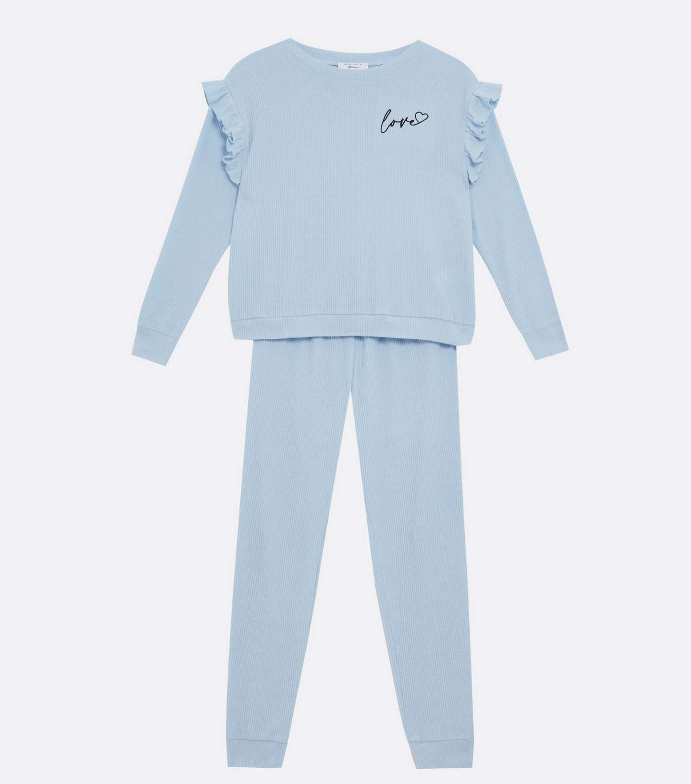 Girls Pale Blue Jogger Pyjama Set with Love Logo Image 5