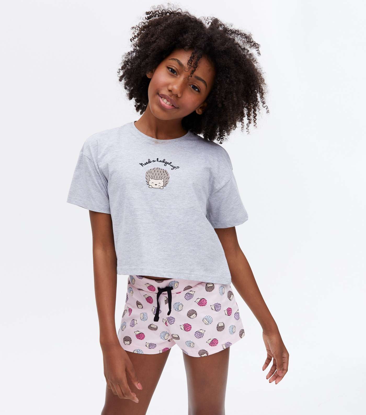 Girls Light Grey Hedgehog Logo Short Pyjama Set Image 2