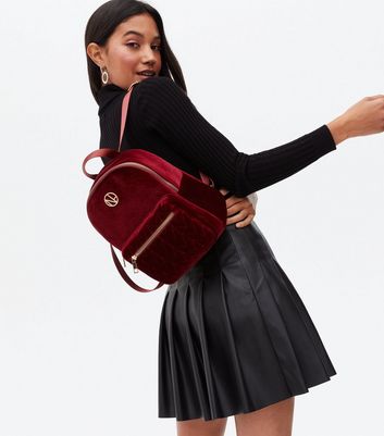 Burgundy Quilted Velvet Backpack | New Look