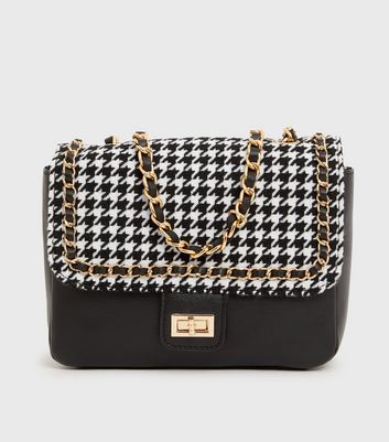 Black Dogtooth Chain Cross Body Bag New Look