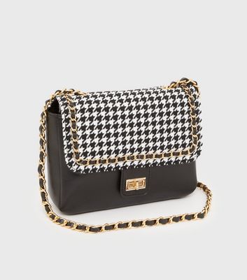 Black Dogtooth Chain Cross Body Bag New Look