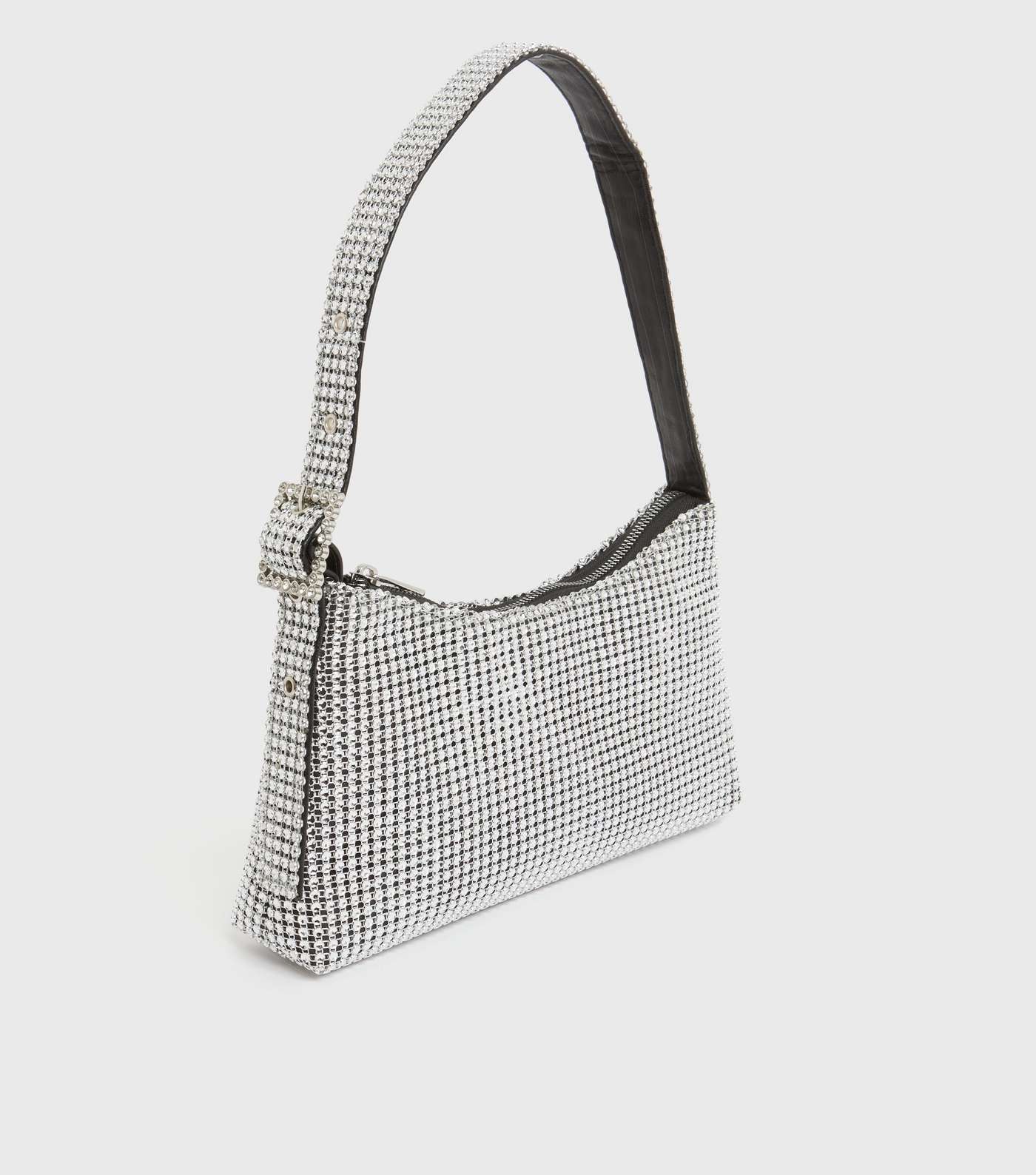 Silver Diamanté Shoulder Bag Image 3