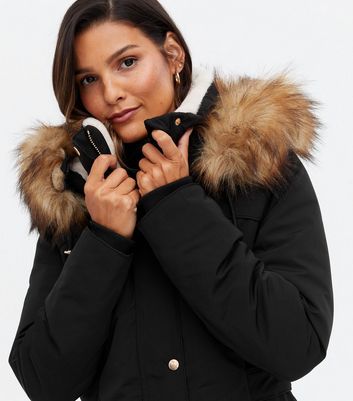 Blue Vanilla Black Faux Fur Trim Parka Jacket