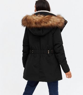Blue Vanilla Black Faux Fur Trim Parka 
