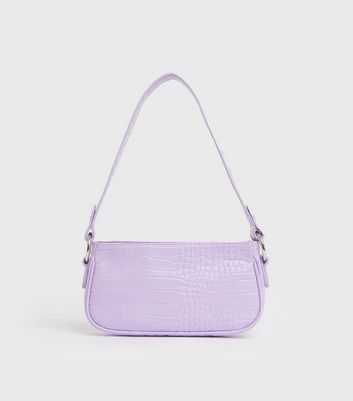 Lilac Faux Croc Shoulder Bag New Look