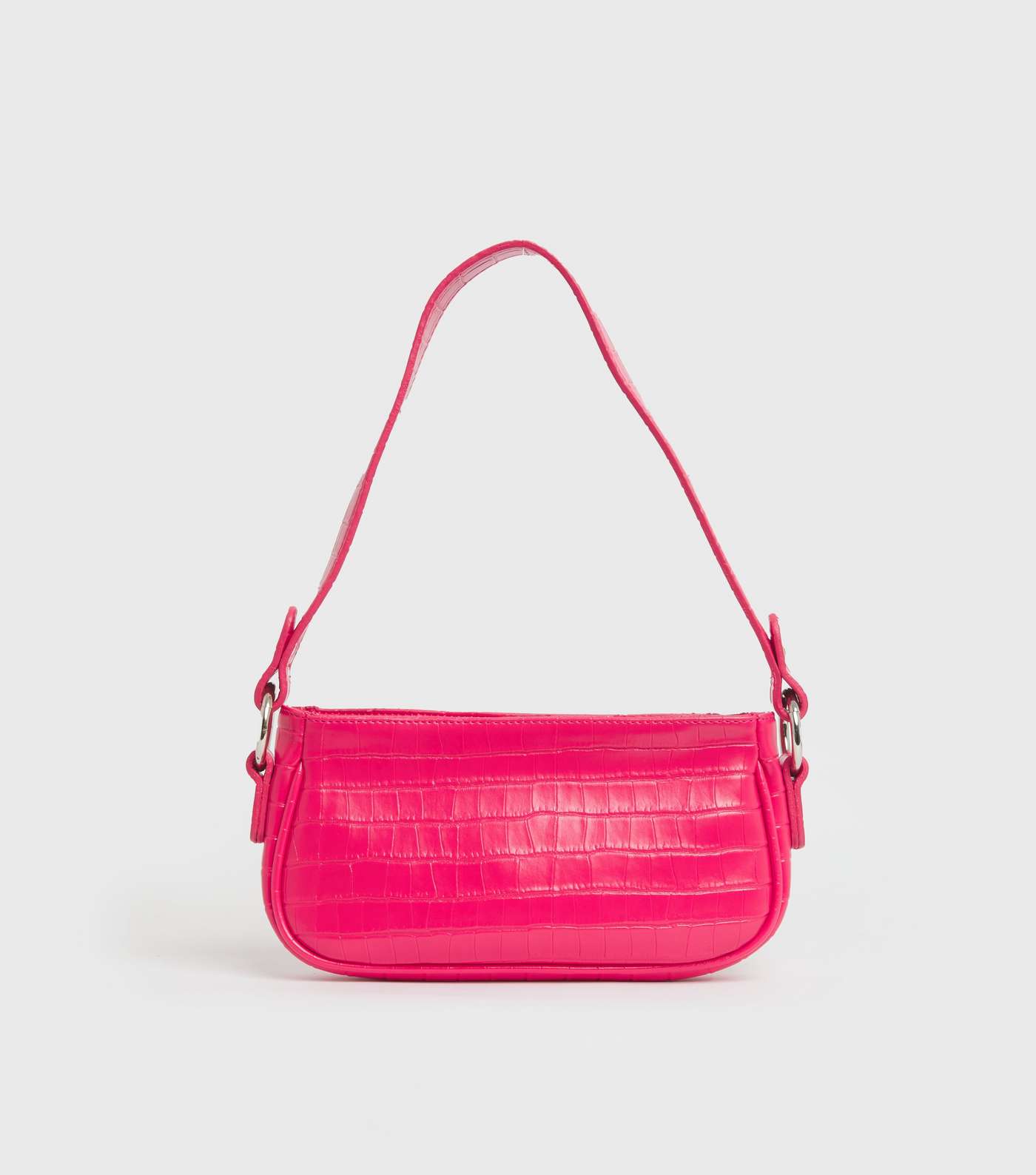 Bright Pink Faux Croc Shoulder Bag