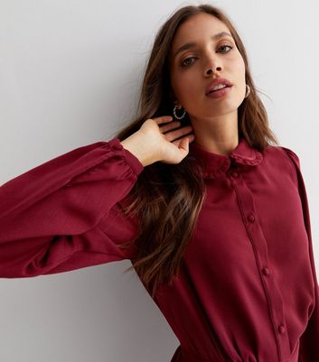 Burgundy button 2025 up dress