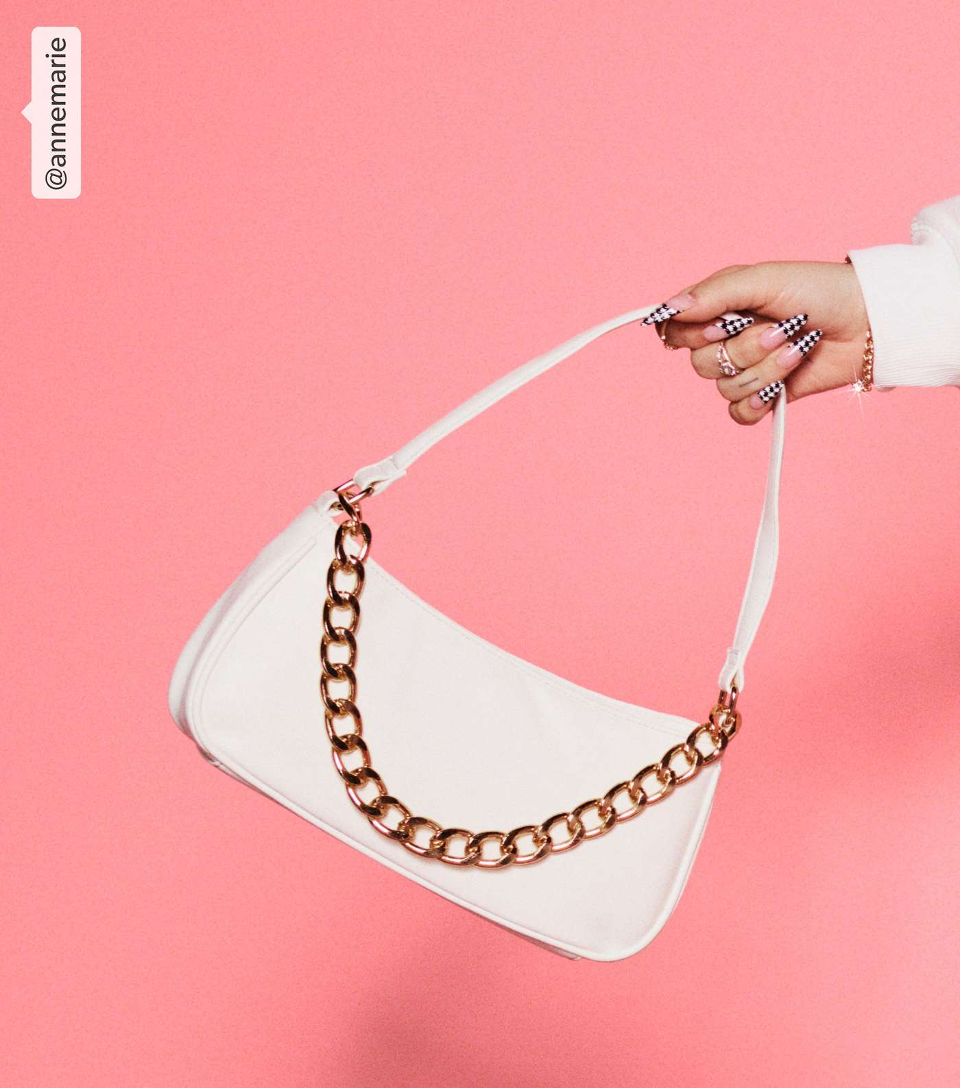 Perfect Therapy Cream Leather-Look Chain Shoulder Bag