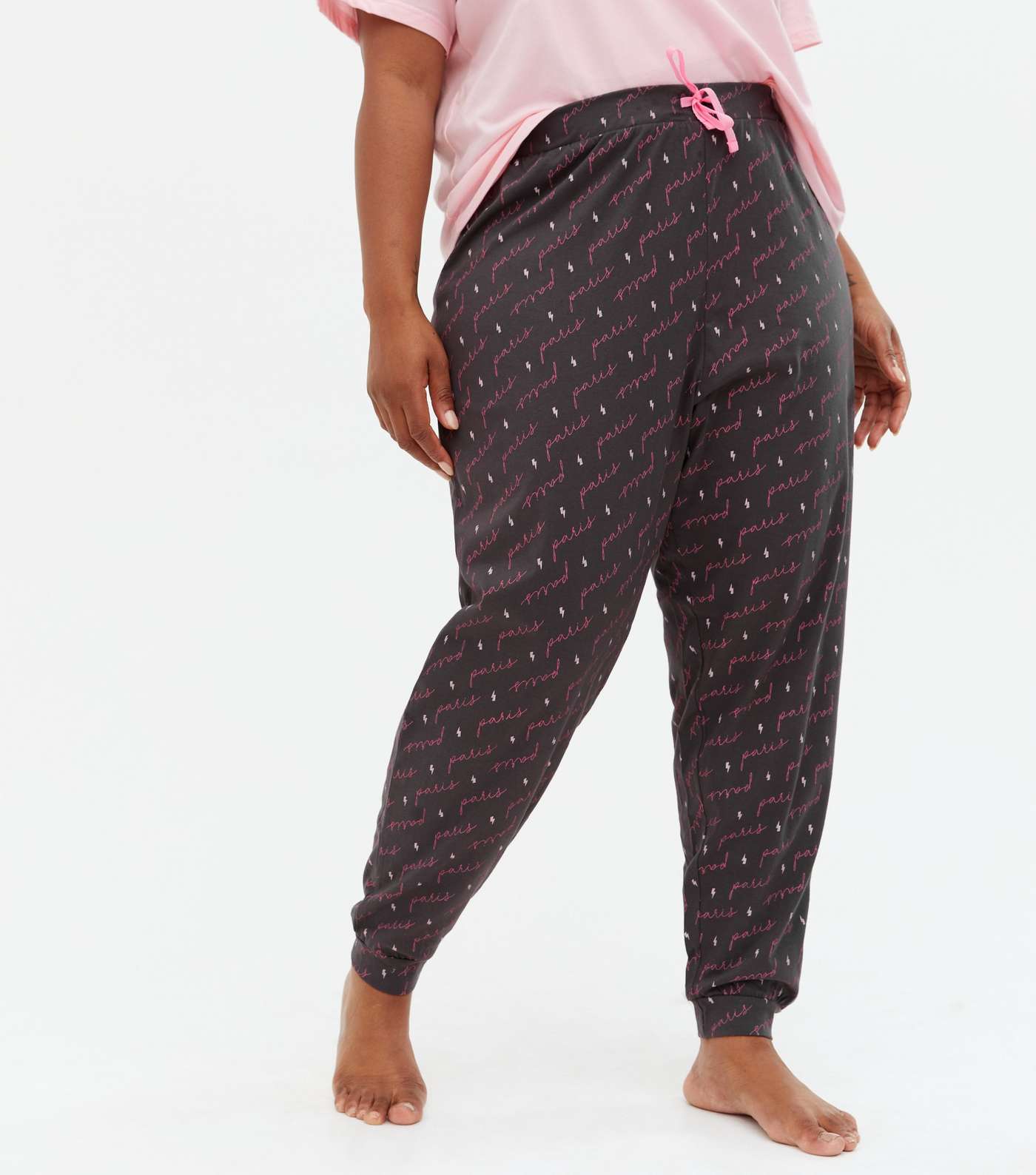 Curves Pink Paris Sequin Logo Jogger Pyjama Set Image 3