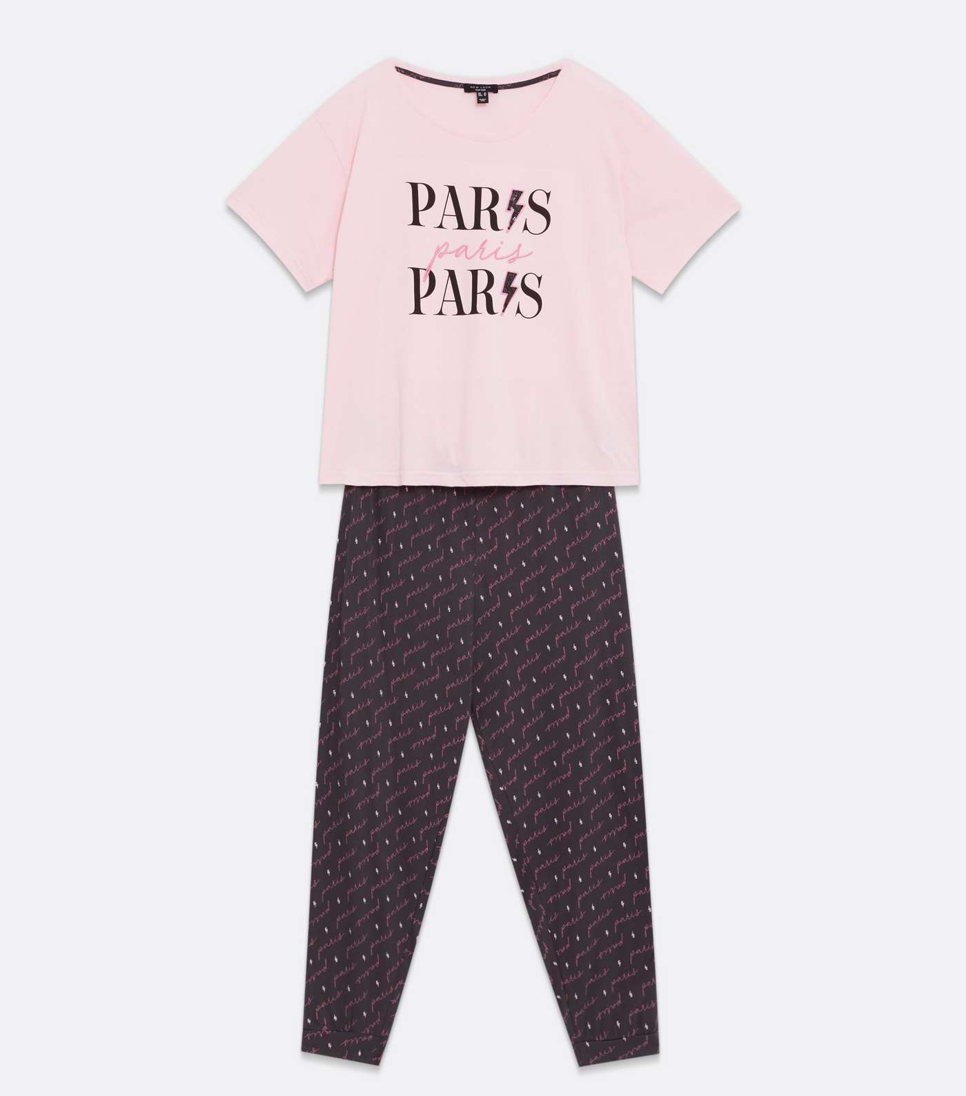 Curves Pink Paris Sequin Logo Jogger Pyjama Set Image 5