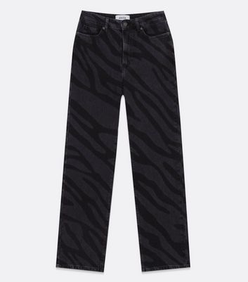 Black Marble Print Ankle Grazing Hannah Straight Leg Jeans | New Look