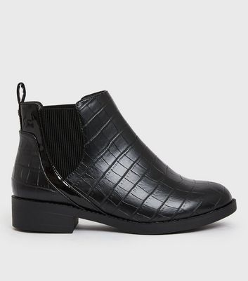 shop for Wide Fit Black Faux Croc Chelsea Boots New Look Vegan at Shopo