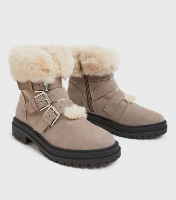 brown faux fur ankle boots