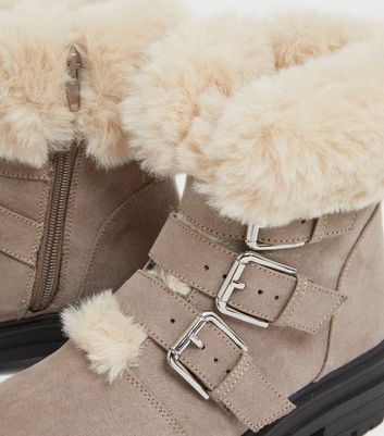 Click to view product details and reviews for Light Brown Faux Fur Trim Chunky Ankle Boots New Look Vegan.