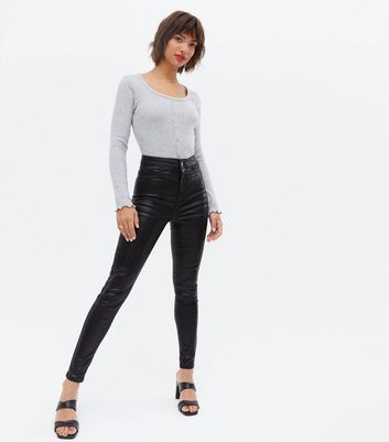 Jackie Black Faux Leather High-Waisted Jeans With Ankle Zips – Club L  London - USA