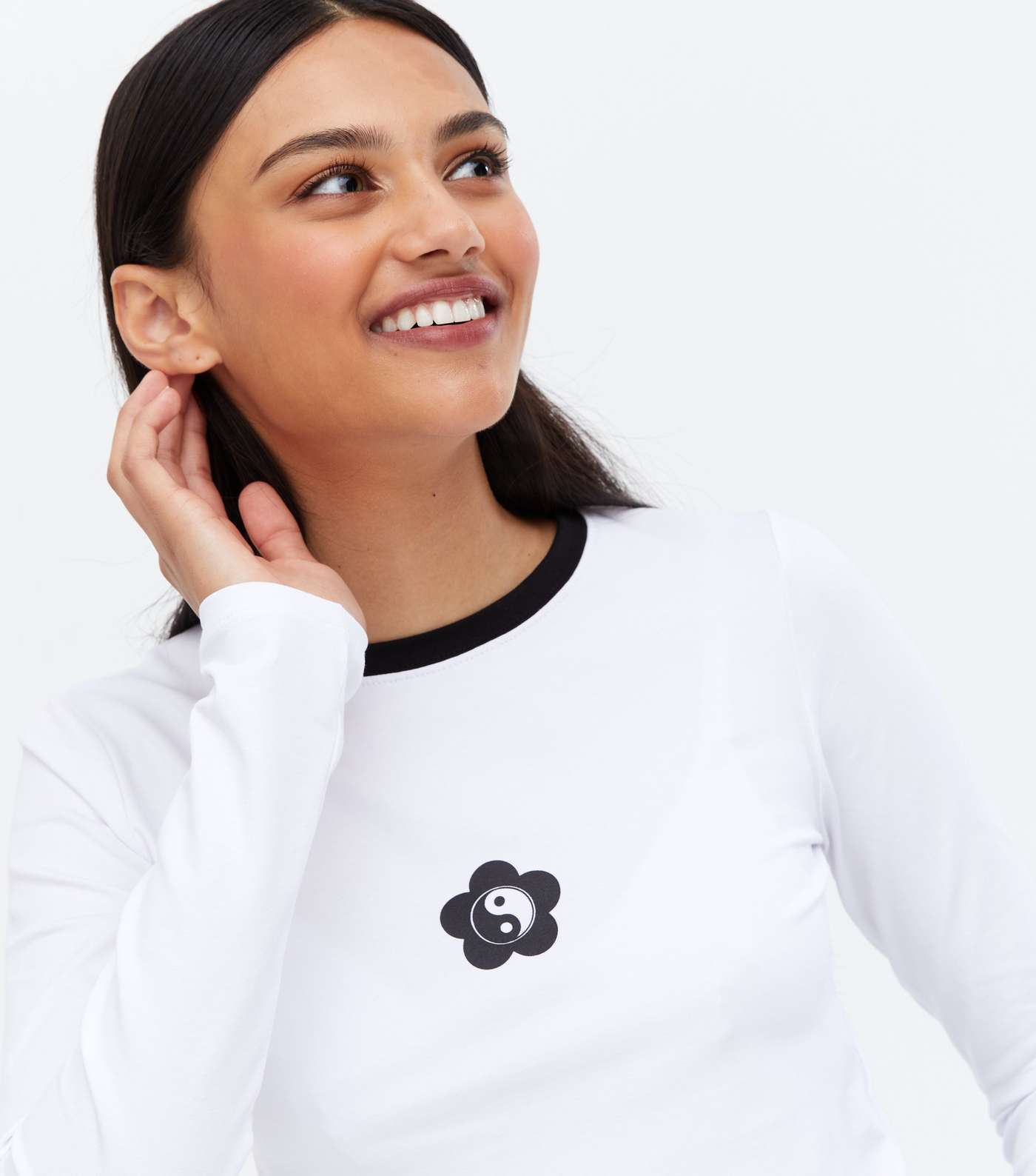 White Yin and Yang Floral Long Sleeve Top