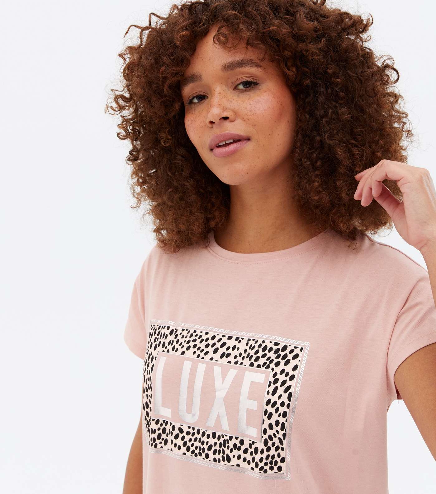 Pale Pink Leopard Print Metallic Luxe Box Logo T-Shirt Image 3