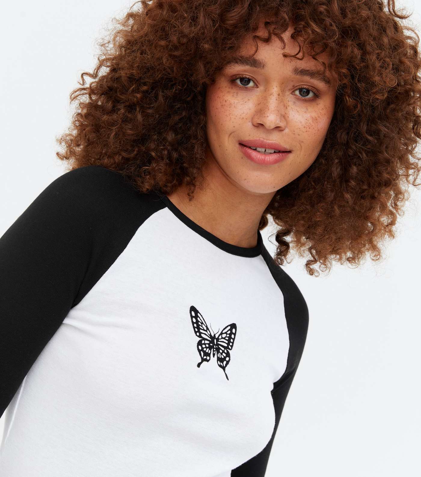 White Butterfly Raglan Long Sleeve T-Shirt Image 3