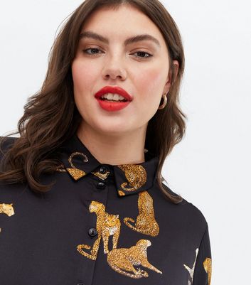 Black shirt with leopard sleeves Clearance