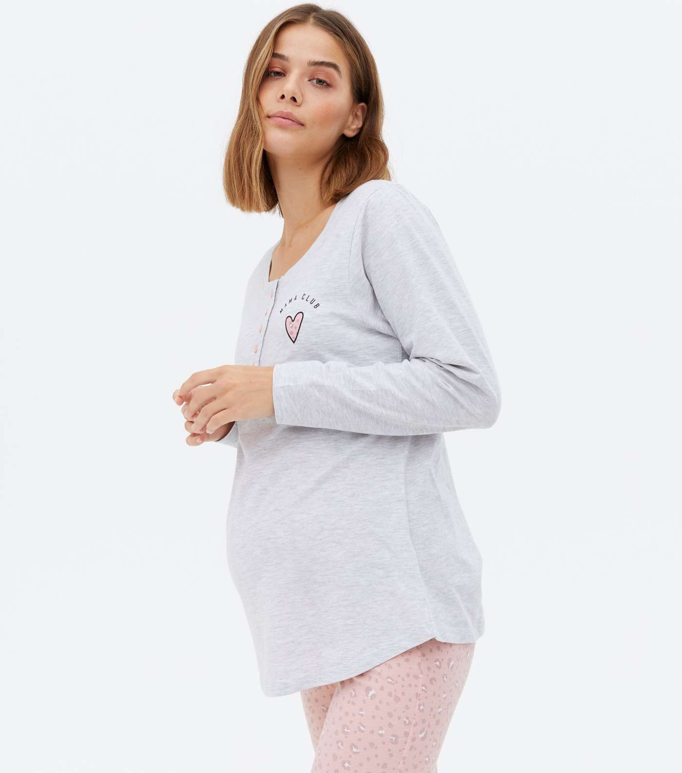 Maternity Light Grey Pyjama Set with Mama Club Logo Image 2
