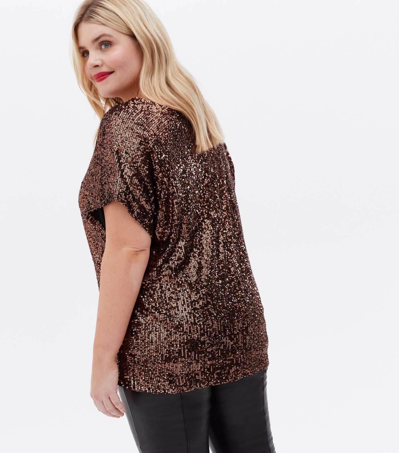 Curves Rose Gold Sequin Boxy T-Shirt Image 4