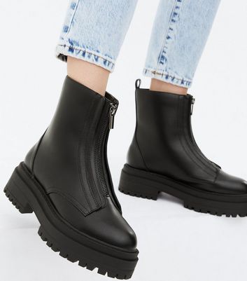 Black boots zip front sale