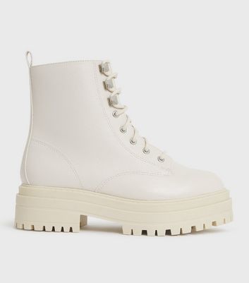 off white zip side lace up chunky boots