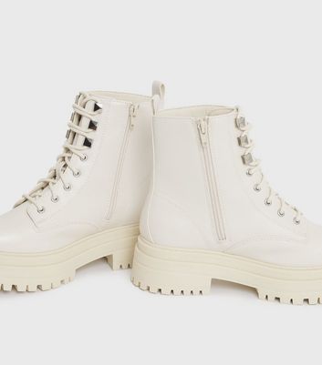 off white zip side lace up chunky boots