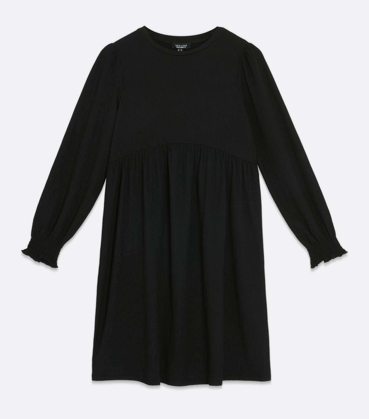 Maternity Black Crinkle Long Sleeve Mini Oversized Smock Dress Image 5
