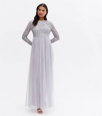 Damen Bekleidung Maya Lilac Sequin Long Sleeve Maxi Dress