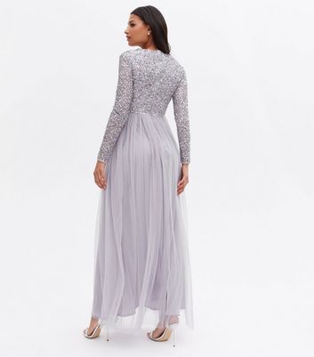 Damen Bekleidung Maya Lilac Sequin Long Sleeve Maxi Dress