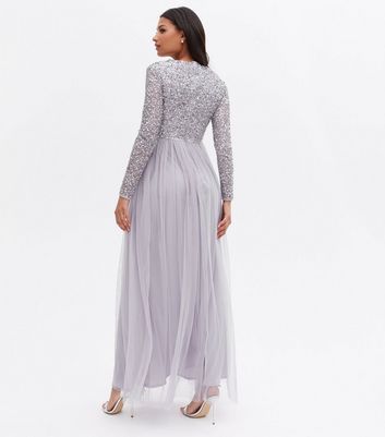 Maya Lilac Sequin Long Sleeve Maxi 