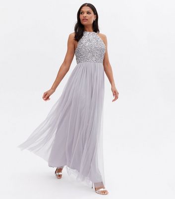 Maya Lilac Sequin Halter Maxi Dress New Look